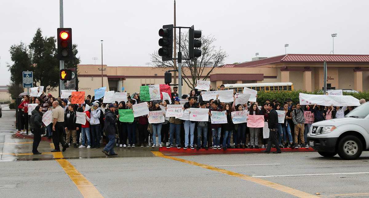 AT THE SCHOOLHOUSE GATE:  Over 100 students voiced protests over U.S. Immigration policy February 2017.