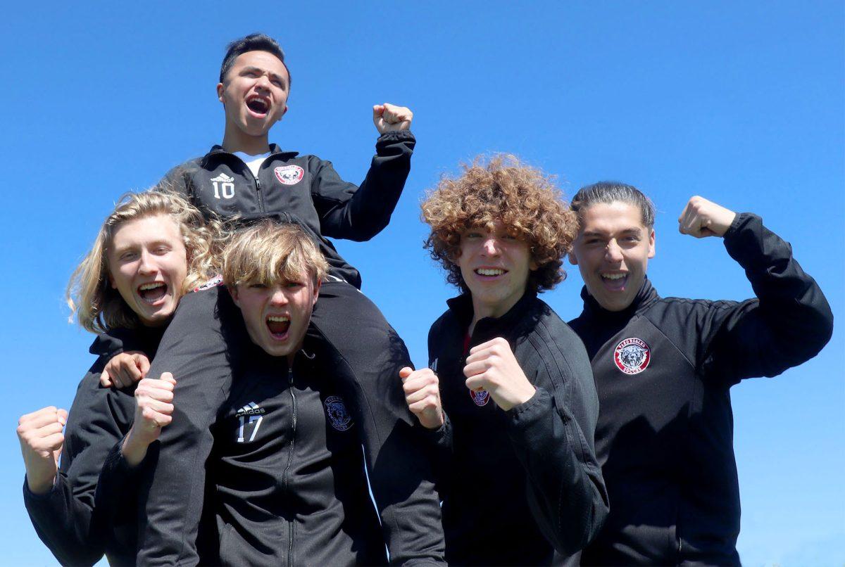HEART OF A CHAMPION: Seniors Logan Murphy, Adan Sandoval, Evan Swettenam, Tyler Woodard, and Ricardo Navarro on the Bearcat varsity soccer team, were exultant about their 2022 season results. The team got into the CIF semifinals for the first time in 15 years, despite injuries to team members, including captain Sandoval.