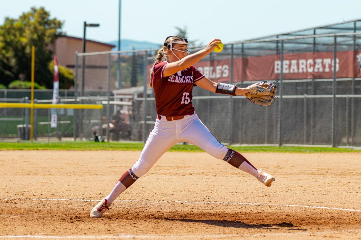 RISEBALL - Junior Preslie Lyles throws an inside rise ball to her opponent. They swing and miss for the final strikeout of the second inning. 