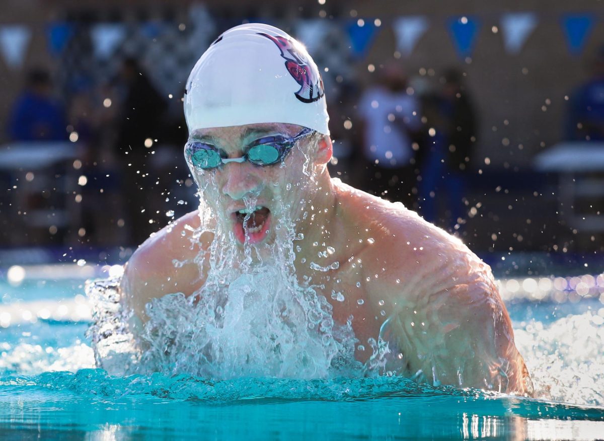 Boys' swimmer Brody Rayner (11) during his breaststroke race event at Morro Bay High School on March 14.