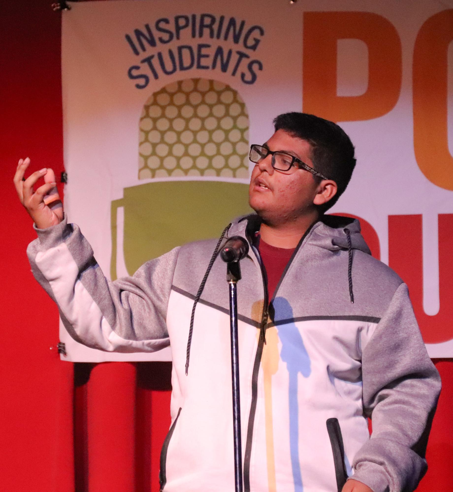 Freshman Jared Nevarez performs "A Poison Tree" by William Blake, taking home the PRHS first place for his memorization, poise, and "dramatic appropriateness."