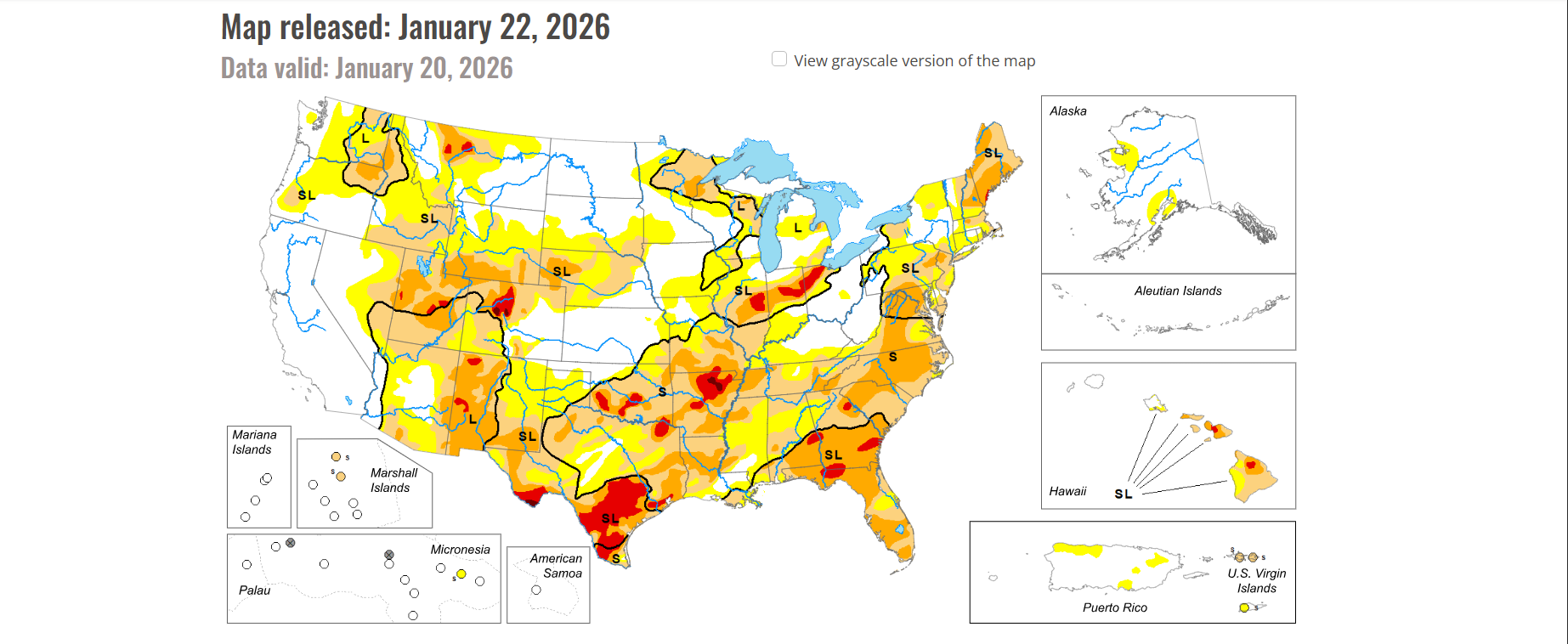Map from the U.S. Drought Monitor official website as of Jan. 25.
